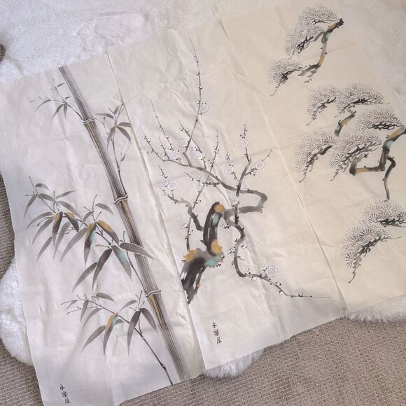 Japanese Style Printed Tree Flower Cloth Art Home Decor - Set of 3 - Picture 2 of 3